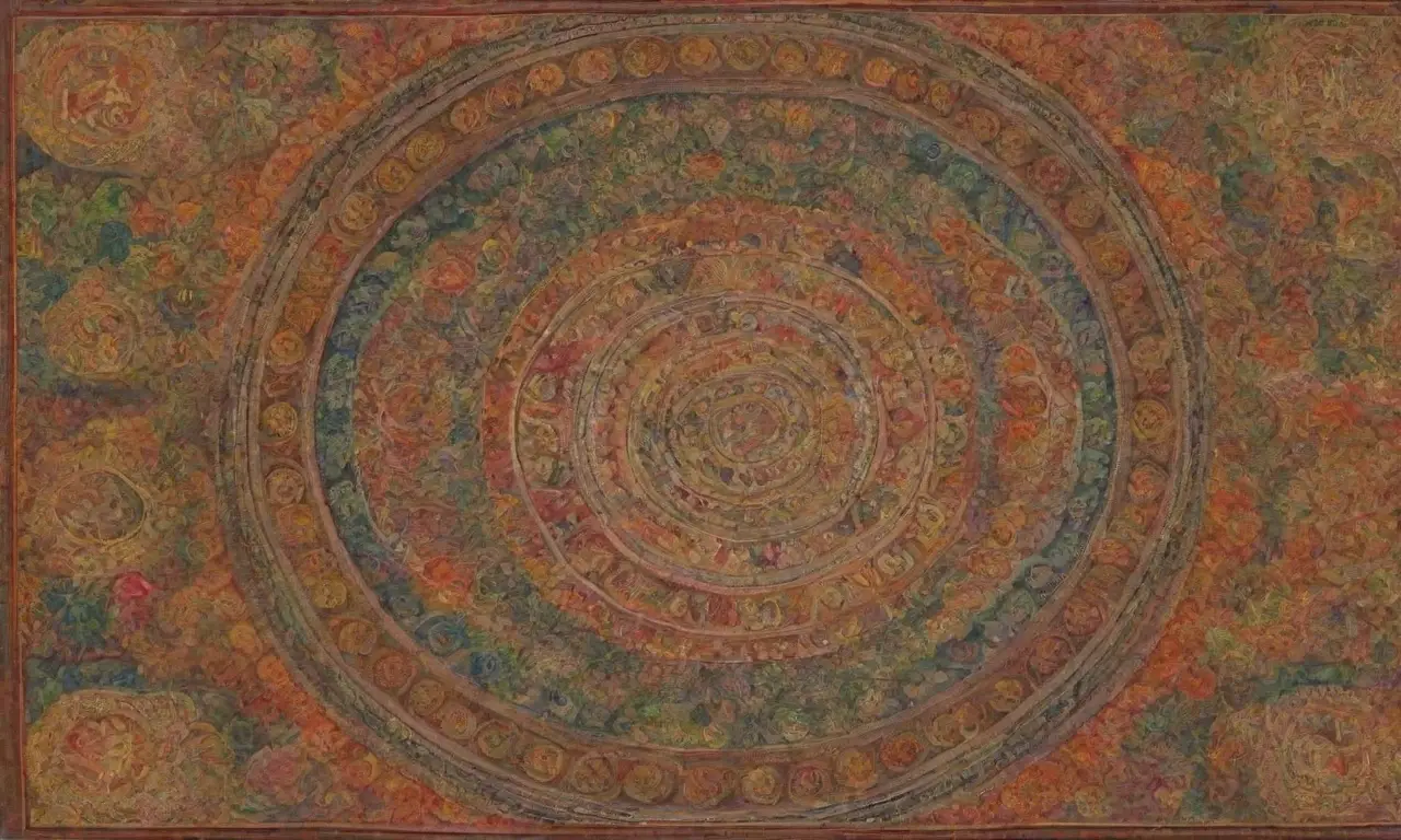 Un vibrante collage de símbolos culturales y divinos en un entorno sagrado