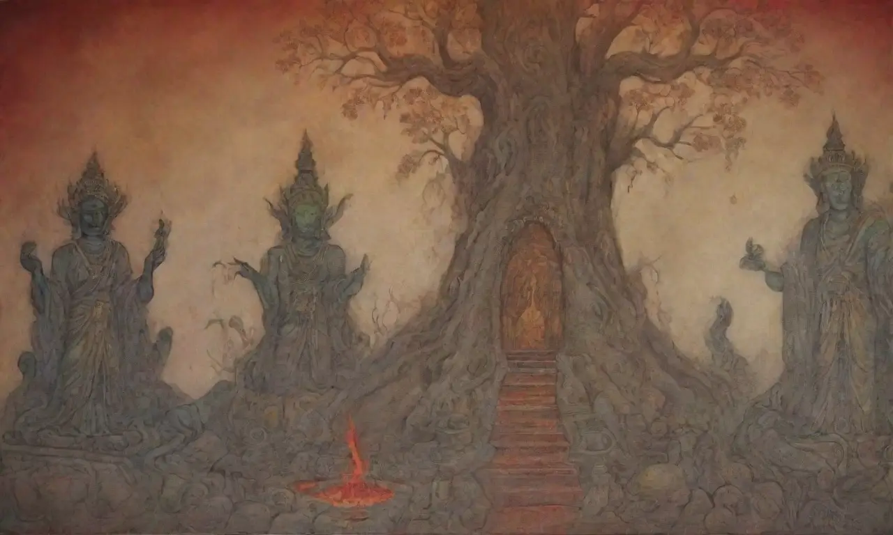 Un paisaje oscuro y misterioso lleno de símbolos antiguos