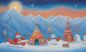 Un paisaje invernal vibrante con figuras inuit