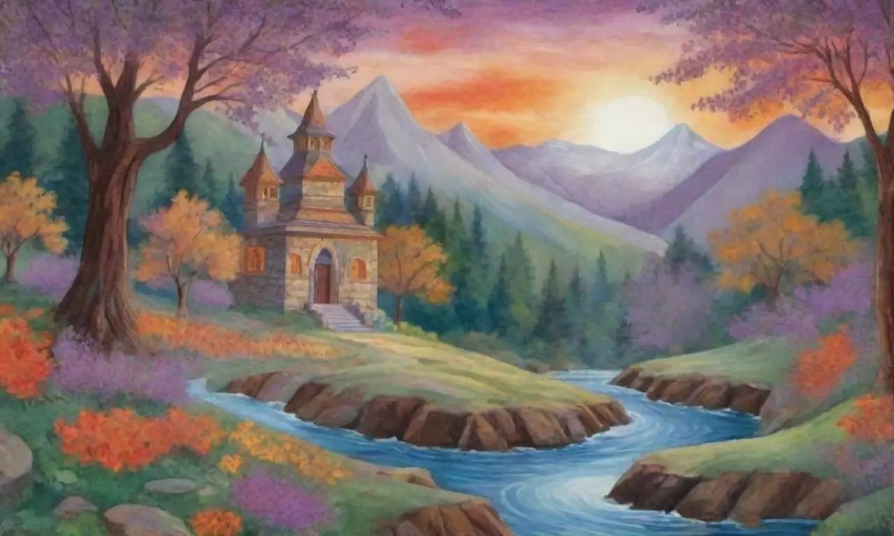Un paisaje sereno y vibrante que mezcla colores