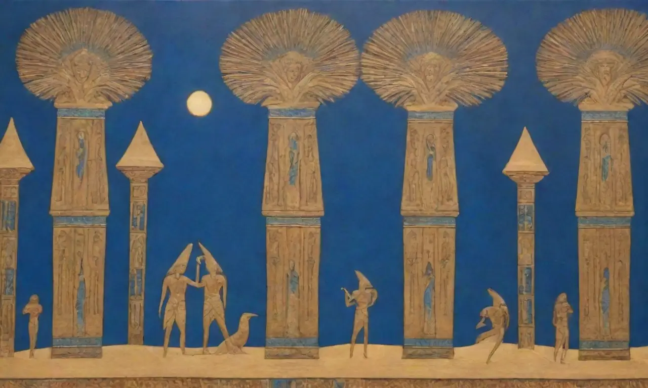Un paisaje antiguo y sagrado se llena de símbolos, colores y sonidos divinos