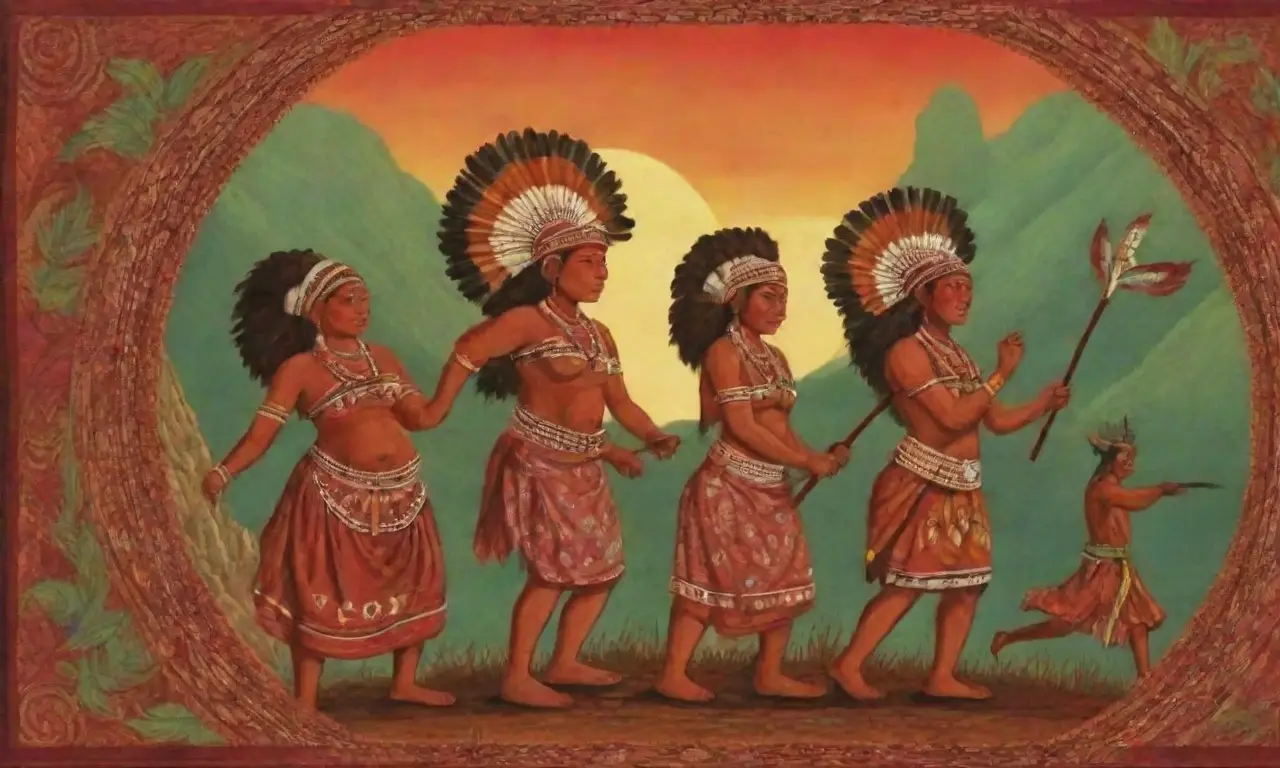 Colores vibrantes y patrones intrincados reflejan la fuerza y unidad de los guerreros aborígenes en un paisaje sagrado
