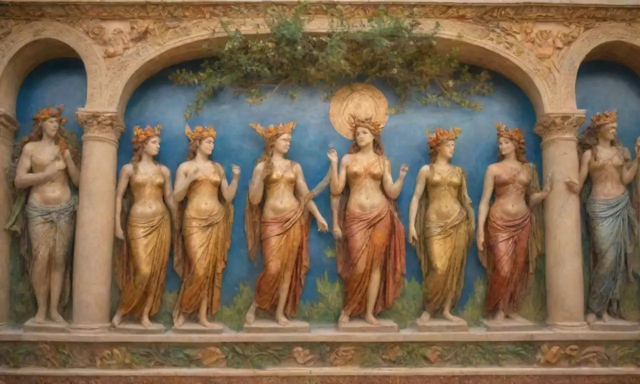Un mural vibrante con columnas griegas