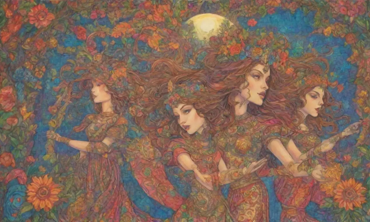 Una celebración visual de fuerza y resiliencia en un tapiz vibrante de colores y figuras míticas
