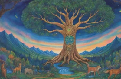 Un mural vibrante muestra los reinos nórdicos con Yggdrasil