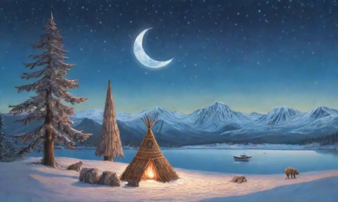Un paisaje helado con deidades inuit, auroras boreales, un oso polar, un barco vikingo y elementos naturales y culturales que evocan la conexión entre las tradiciones nórdicas e inuit
