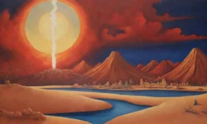 Un desierto dorado con ruinas antiguas