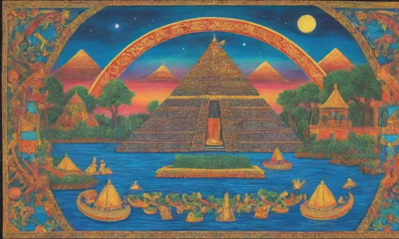 Un paisaje vibrante con pirámides