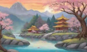 Un paisaje montañoso sereno con flores