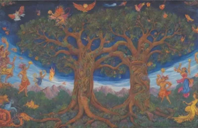 Un mural vibrante que fusiona dioses