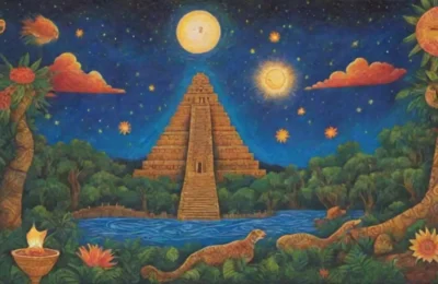 Un paisaje vibrante y sagrado lleno de naturaleza