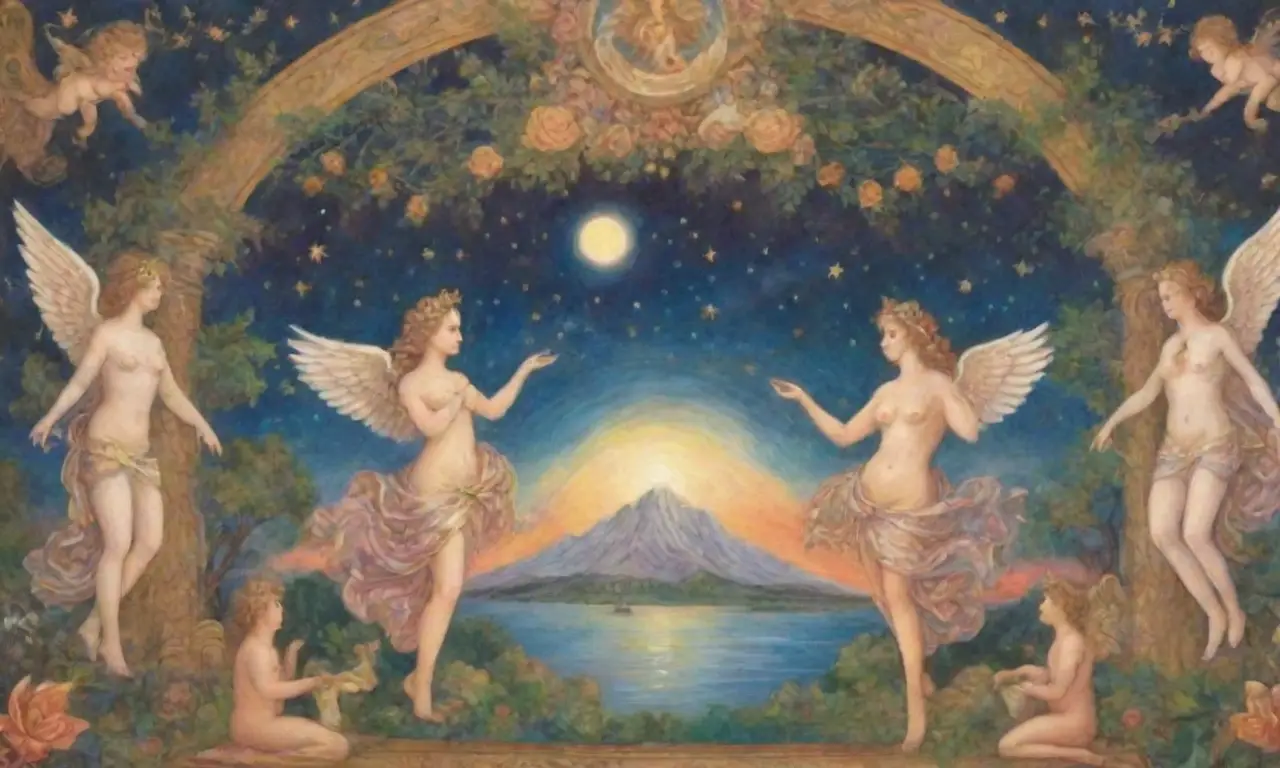 Un vibrante conjunto de elementos clásicos y naturales que evocan la elegancia divina