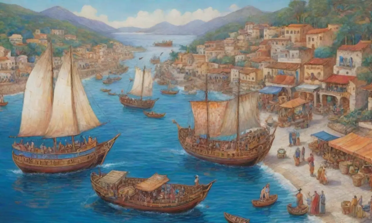 Un vibrante mosaico de comercio y cultura en un paisaje mediterráneo