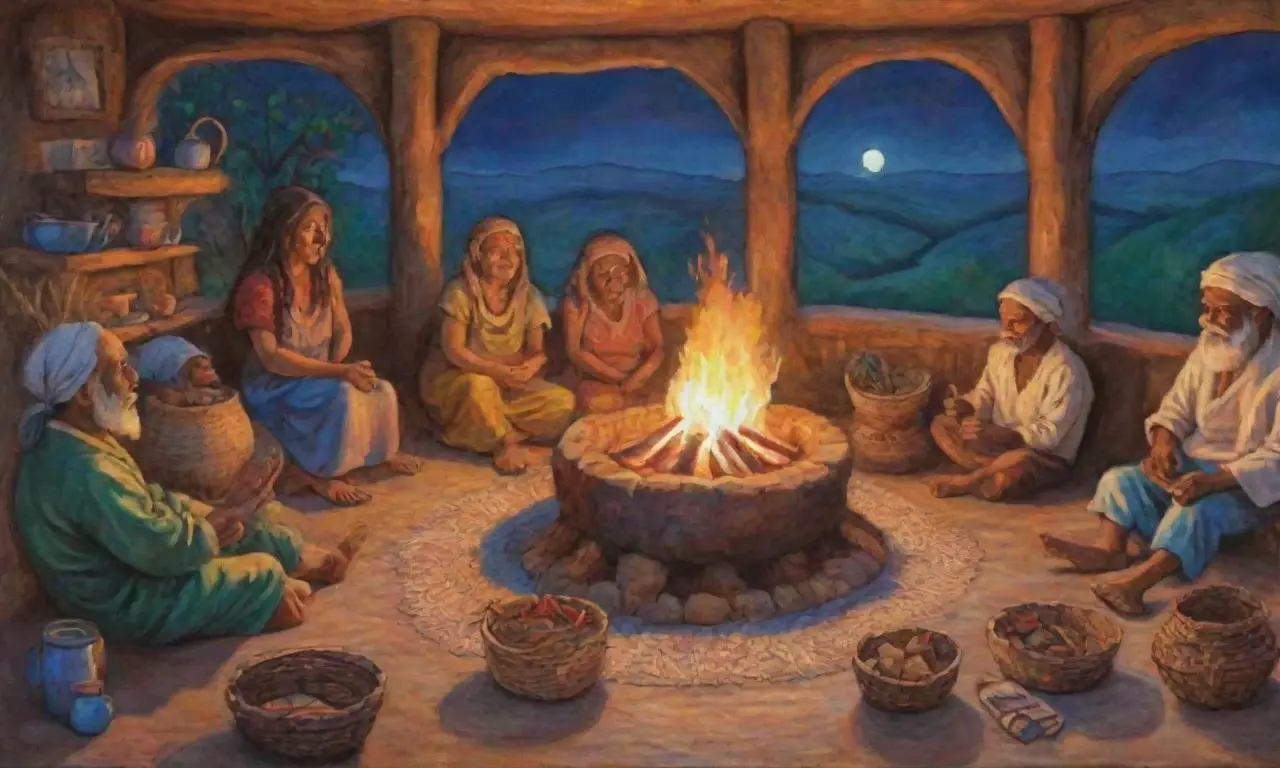 Un vibrante escenario de narración con colores profundos