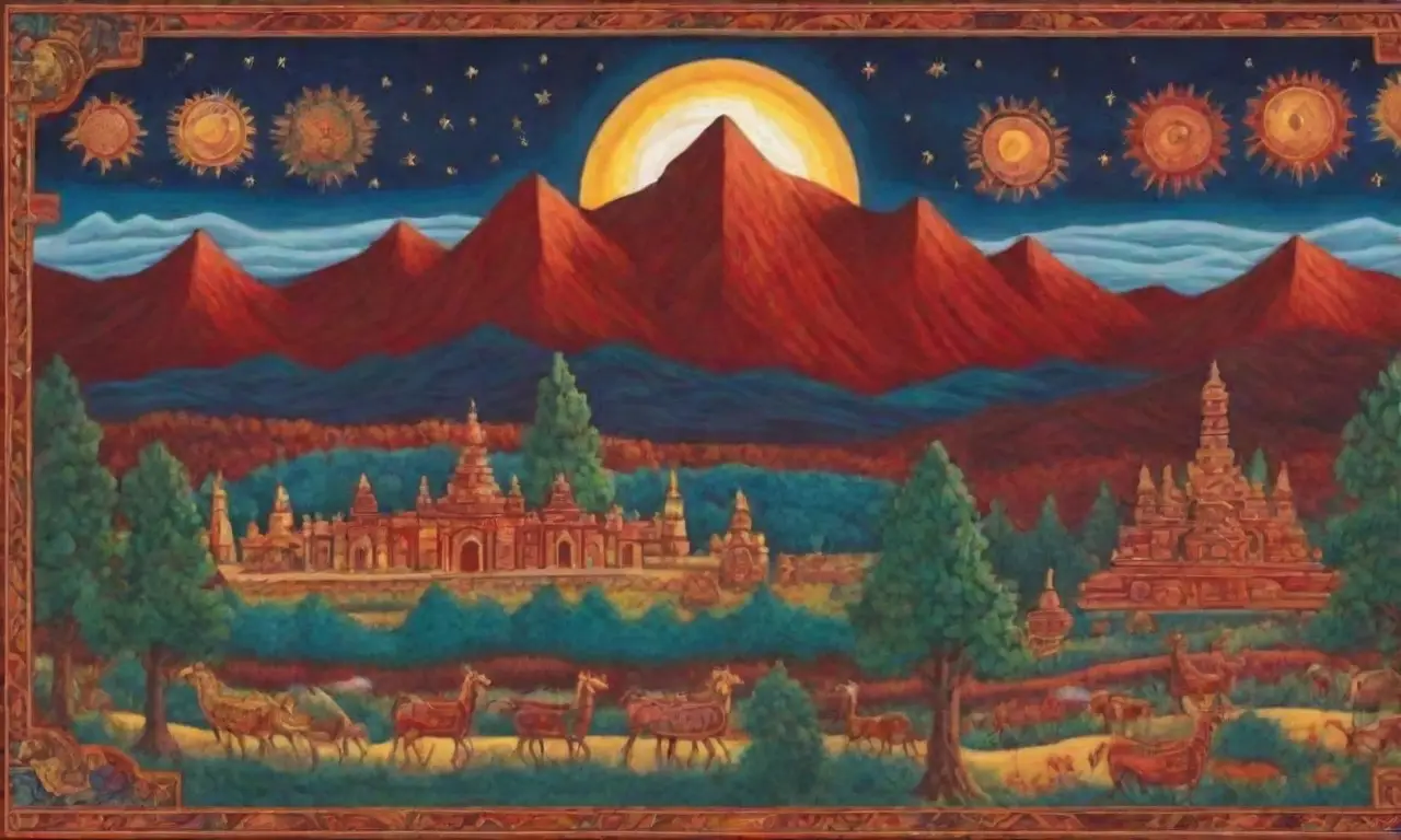 Un paisaje vibrante de colores, montañas majestuosas y elementos culturales andinos