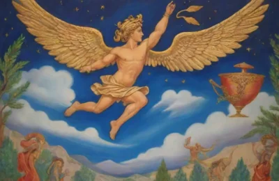 Un mural vibrante de Hermes en movimiento