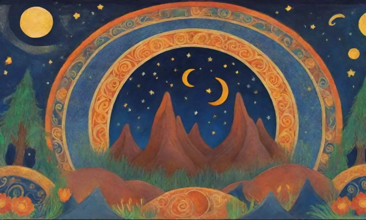 Un mural vibrante con colores dorados y plateados