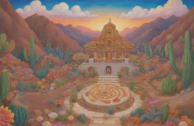 Un mural vibrante de Tlazolteotl rodeada de naturaleza