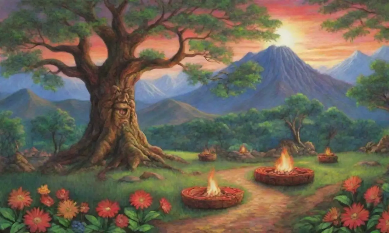 Un paisaje vibrante y sagrado lleno de vida, arte y espiritualidad