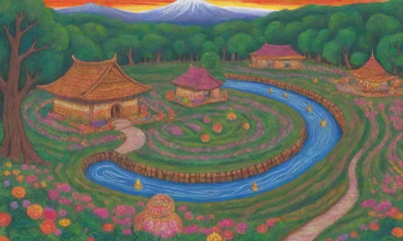 Un paisaje vibrante y lleno de vida refleja tradición y naturaleza en perfecta armonía
