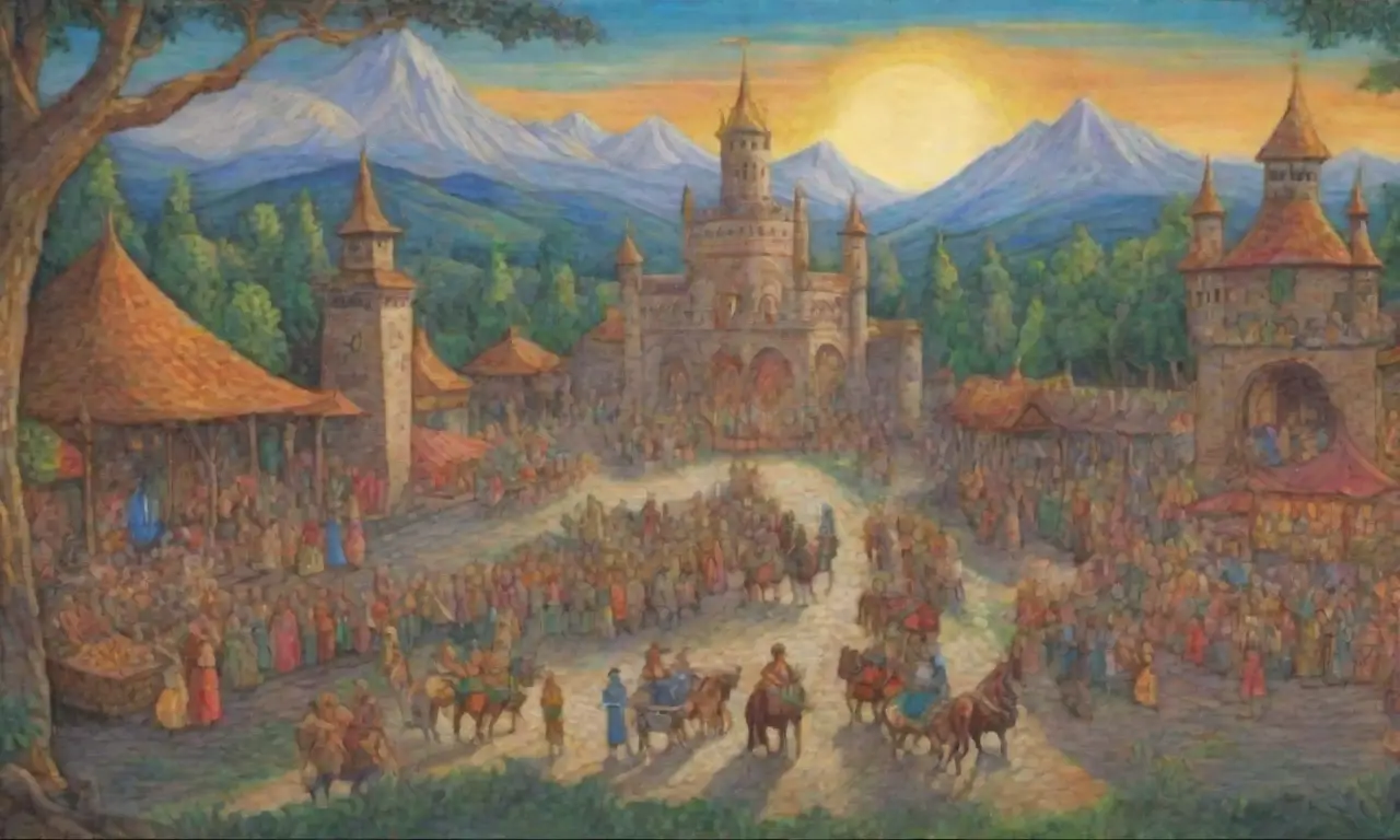 Un vibrante paisaje medieval lleno de caballeros, castillos, criaturas míticas y relatos heroicos