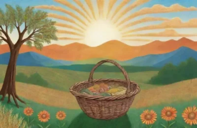 Un paisaje sereno y vibrante que celebra la fertilidad y la naturaleza