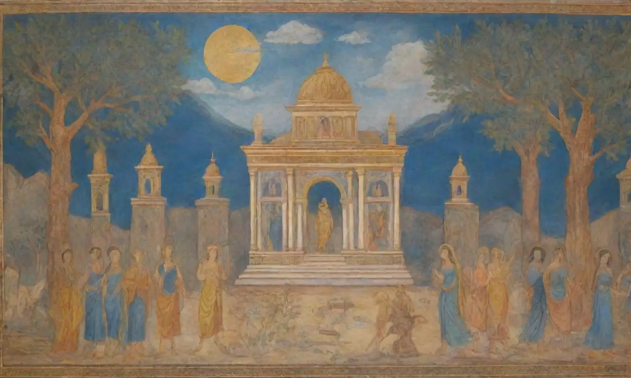 Un vibrante paisaje antiguo lleno de mitología, arte y vida