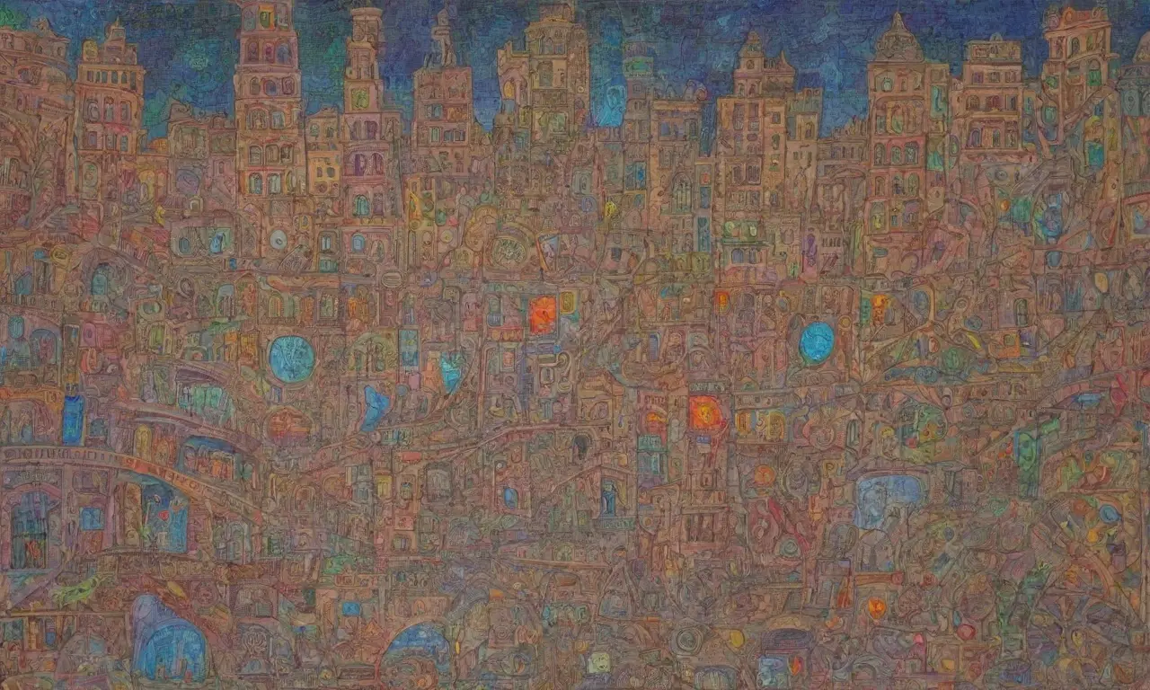 Un mosaico caótico de colores, formas y símbolos que entrelazan pasado y presente
