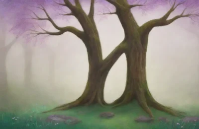 Un bosque místico con viento