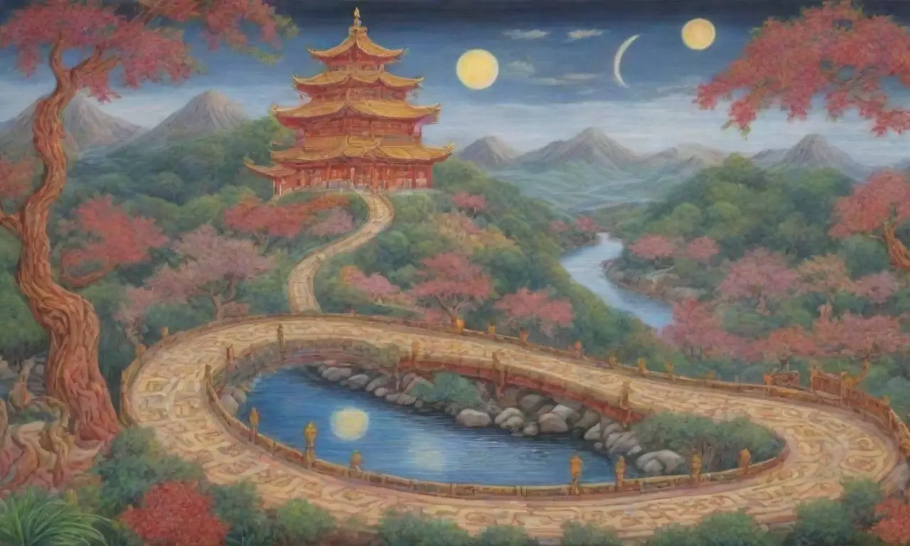 Un paisaje vibrante de colores y símbolos que refleja armonía y conflicto