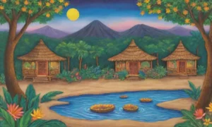 Un paisaje tropical vibrante lleno de colores