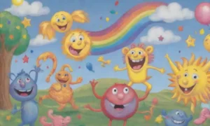 Un vibrante mundo de colores y risas donde personajes y criaturas mitológicas juegan y cuentan chistes