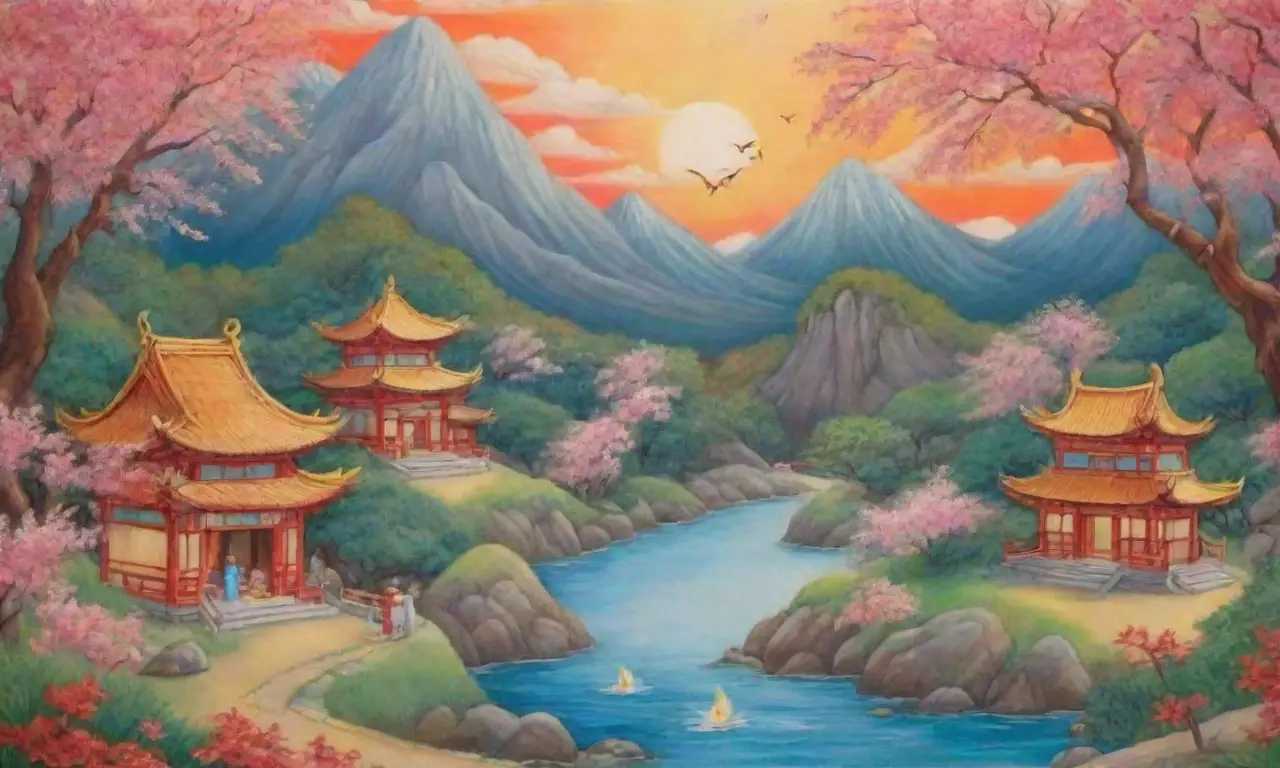 Un mural vibrante que fusiona naturaleza, sabiduría y leyendas en armonía