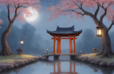 Un paisaje nocturno sereno con luna llena