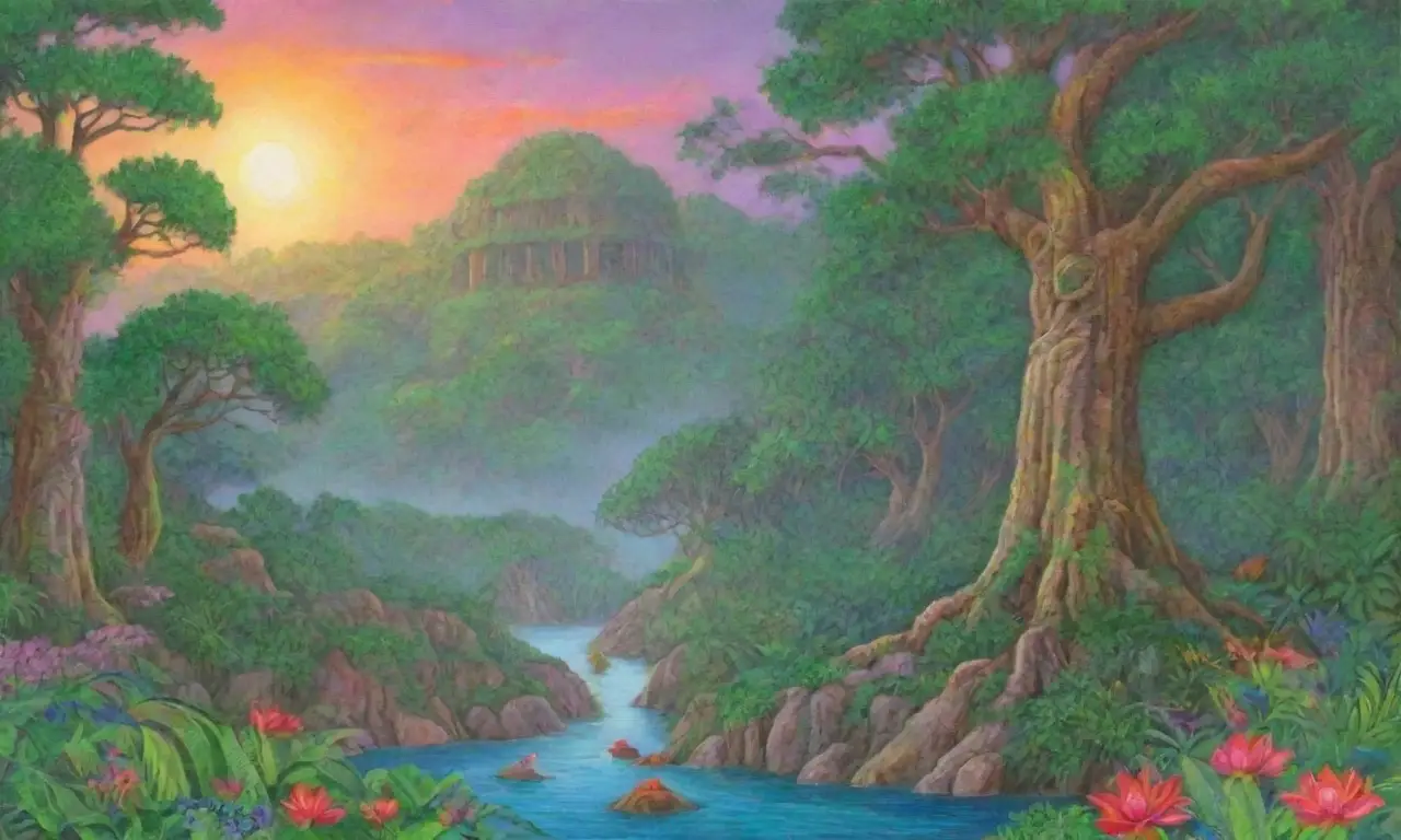 Un paisaje maya vibrante y armonioso, lleno de vida y sabiduría ancestral