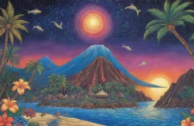 Un paisaje tropical lleno de estrellas