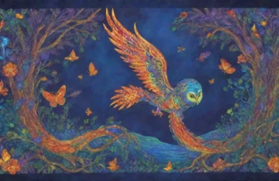 Un tapiz vibrante de colores y criaturas míticas que refleja la esencia de la transformación y el renacer