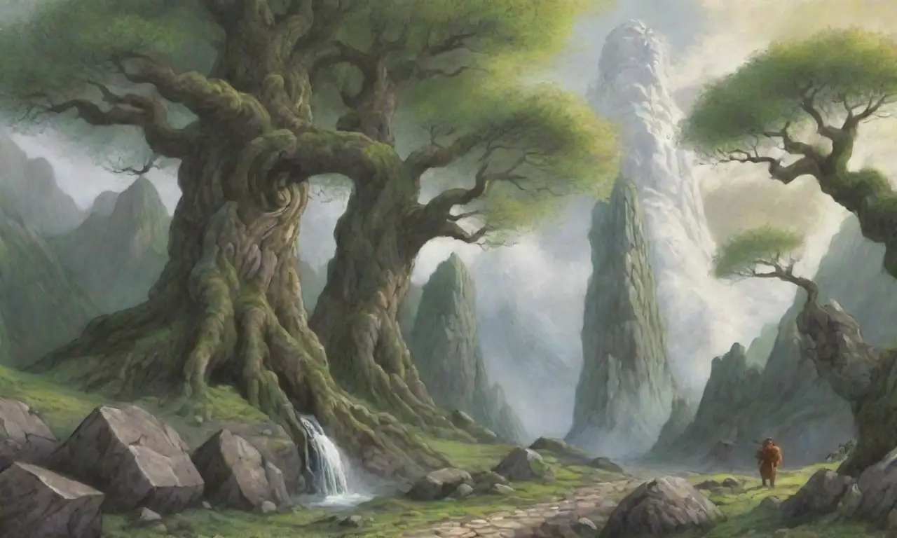 Gigantes majestuosos dominan un paisaje misterioso y poderoso