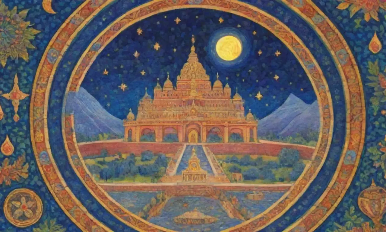 Un collage de elementos vibrantes y sagrados que reflejan la unidad y la tradición