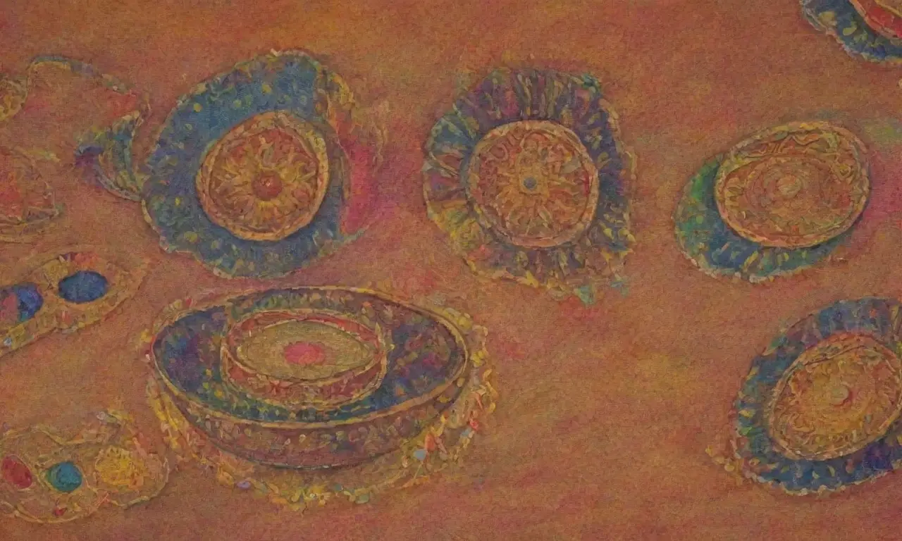 Colores vibrantes y símbolos sagrados se entrelazan en un festín visual de tradición y belleza