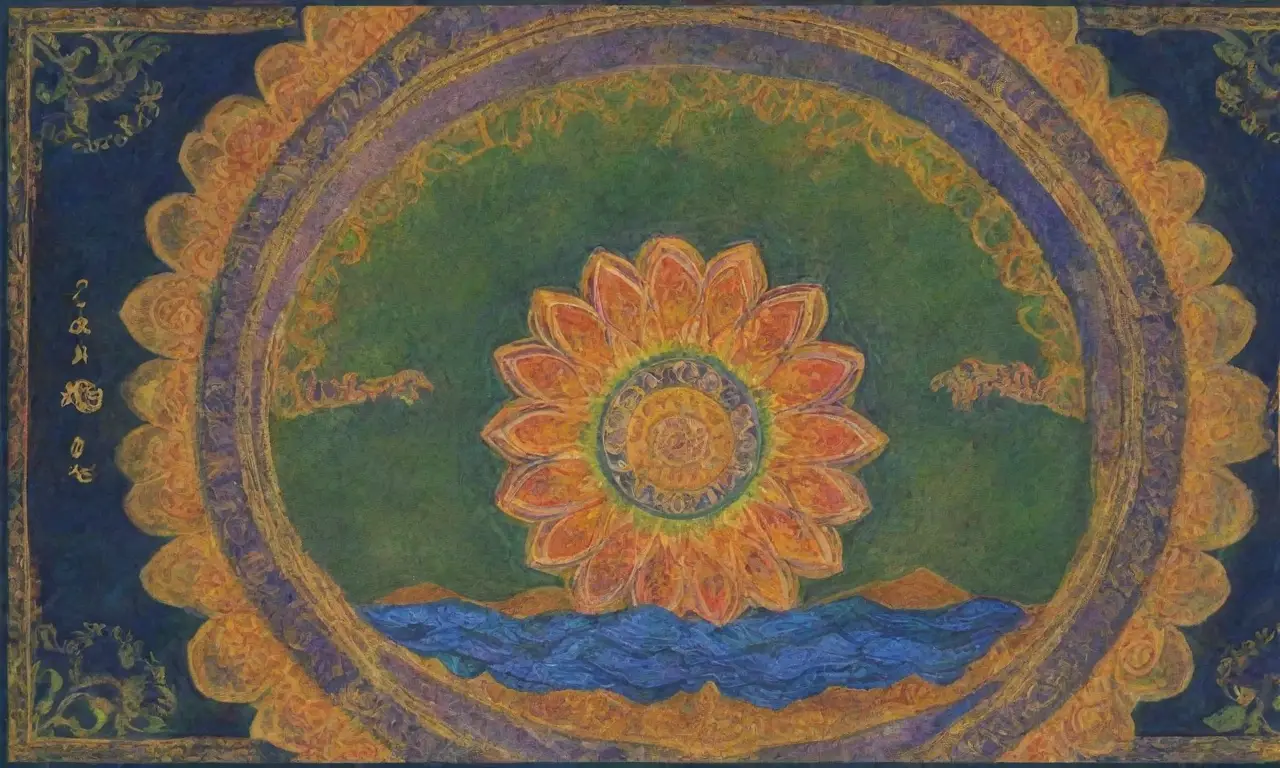Colores vibrantes, mandalas, símbolos sagrados y paisajes serenos crean una atmósfera de sabiduría y belleza