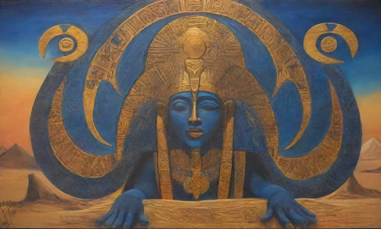 Imágenes vibrantes de la antigua Egipto con símbolos, paisajes y deidades