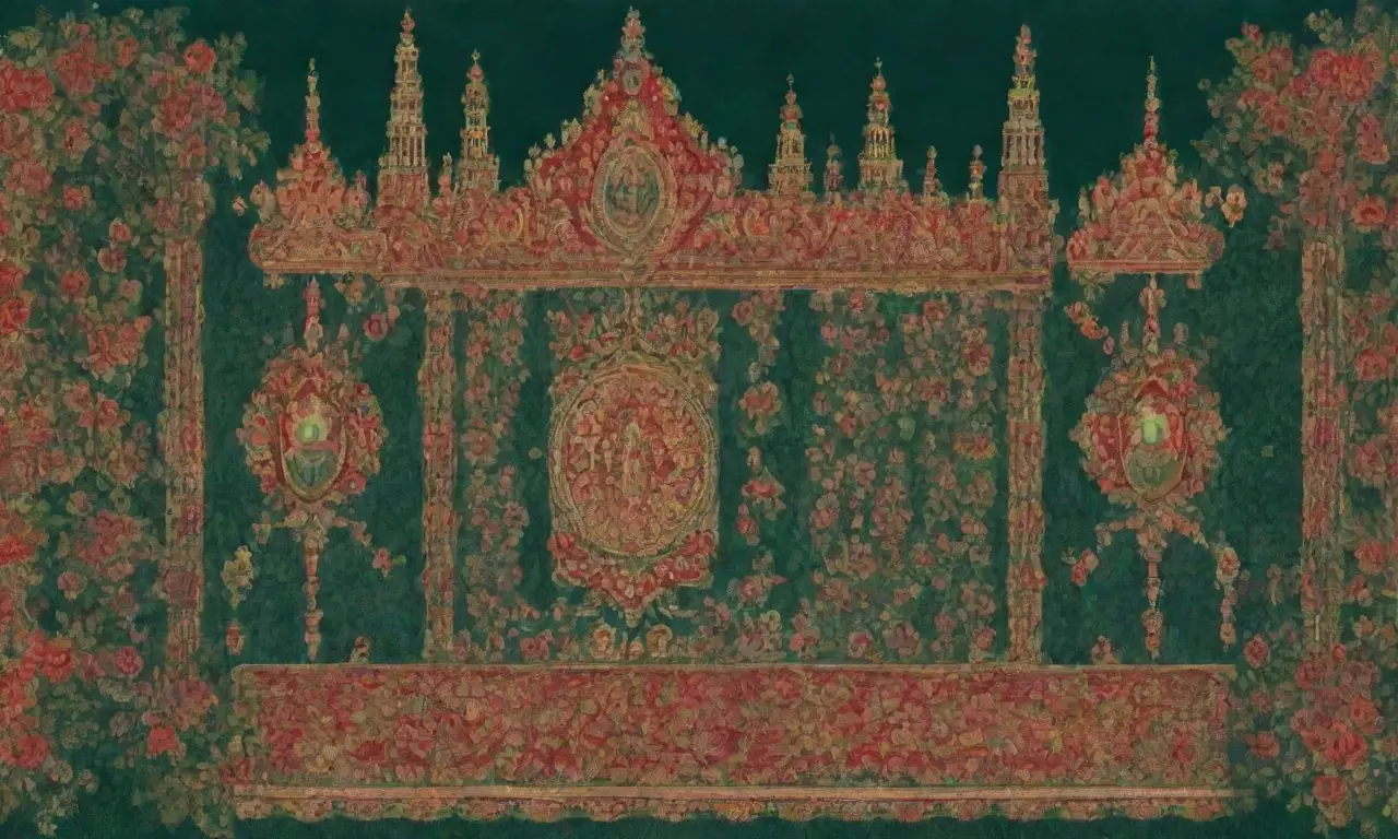 Un papel tapiz verde esmeralda con filigranas doradas y coronas joyadas que evoca historia y tradición