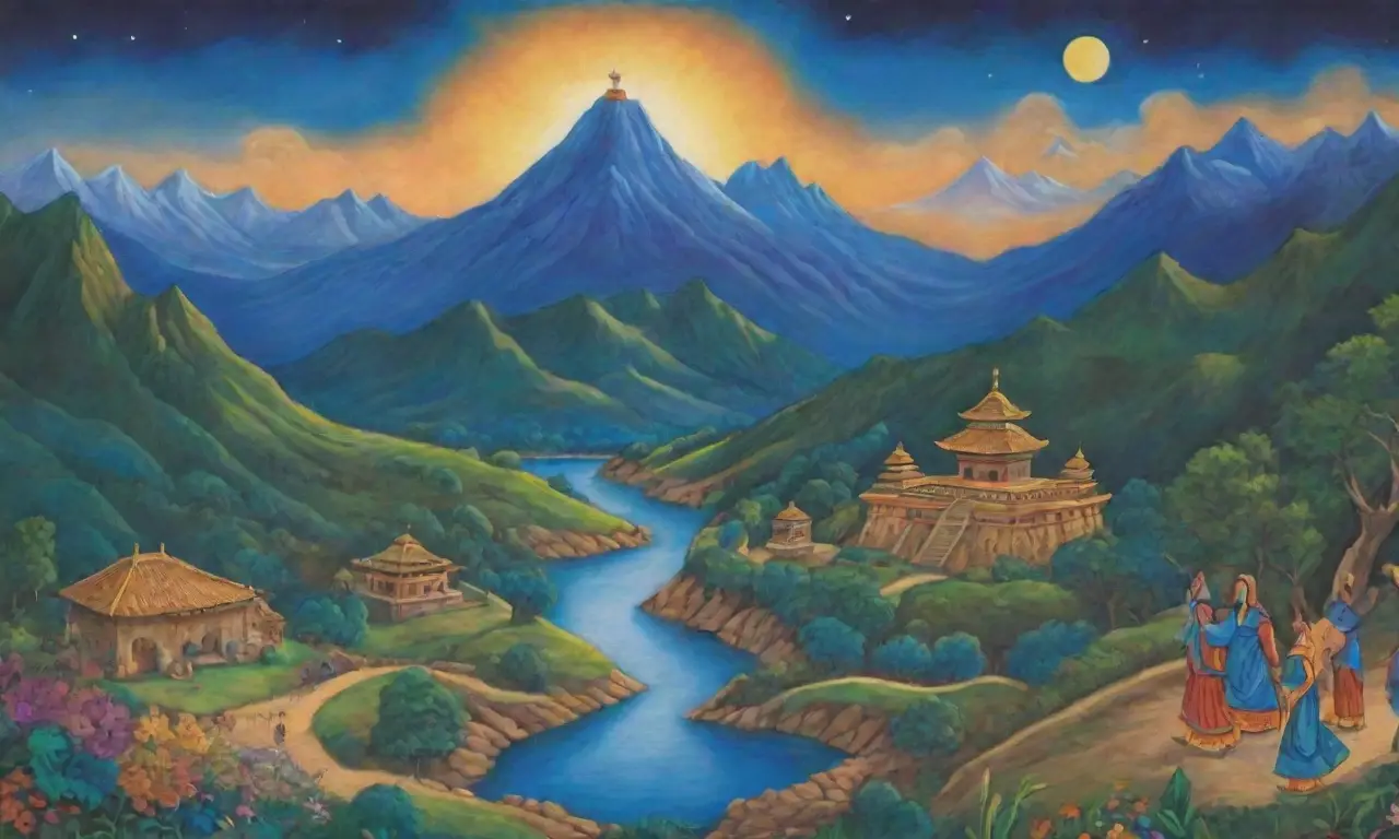 Un paisaje vibrante de montañas, valles, templos incas y un cielo estrellado que refleja la esencia de la vida