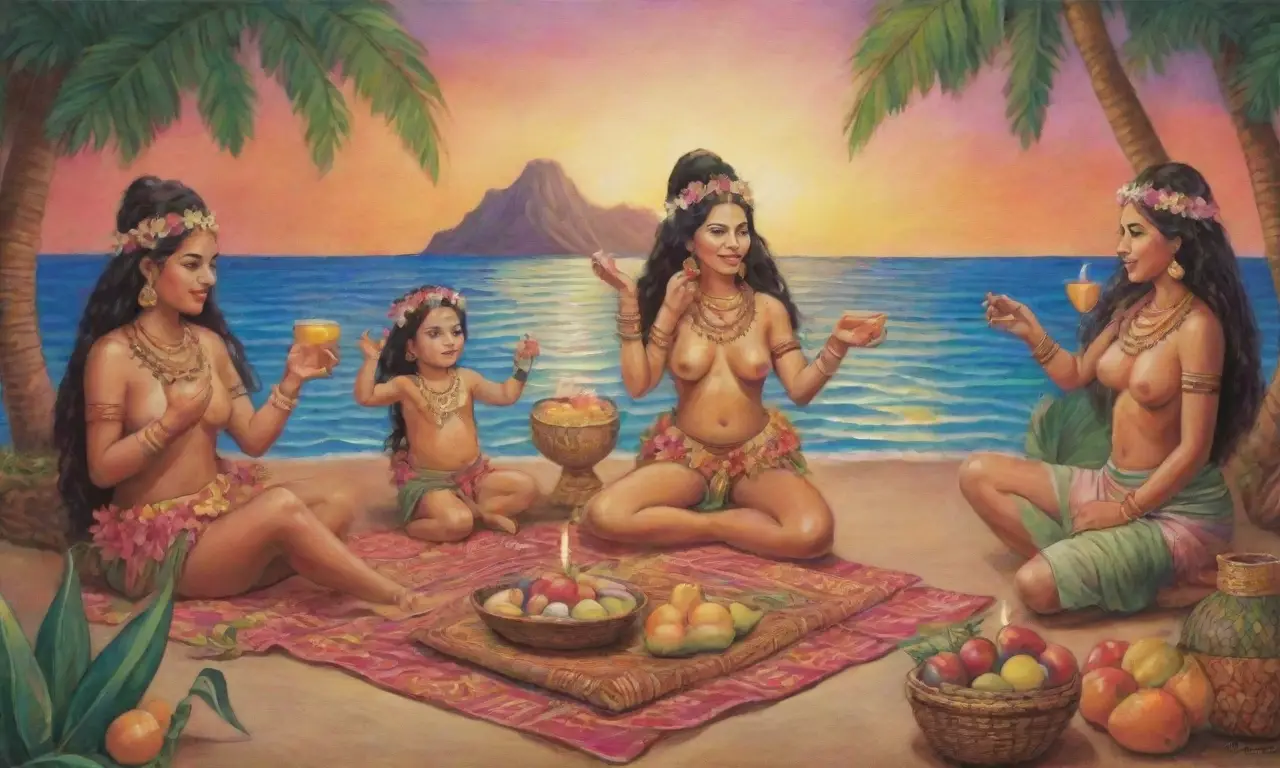 Un paisaje tropical vibrante lleno de flores, danzas, arte y vida