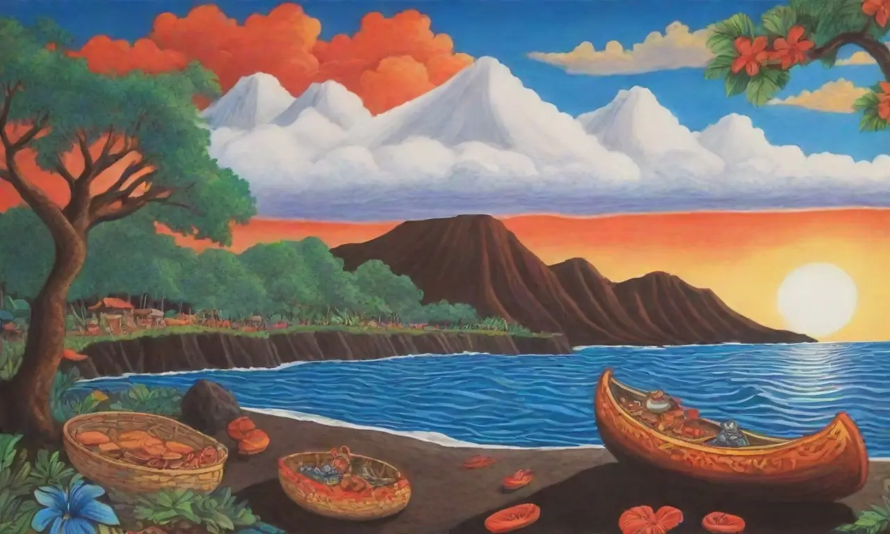 Un paisaje hawaiano vibrante de lava, naturaleza, cultura y tradición