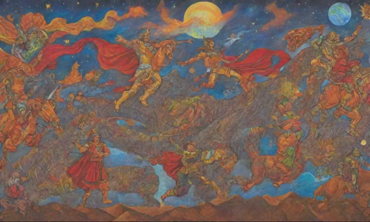 Un mural vibrante que fusiona héroes, mitología y historia en una explosión de color y determinación