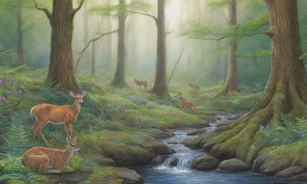 Un bosque exuberante con un ciervo