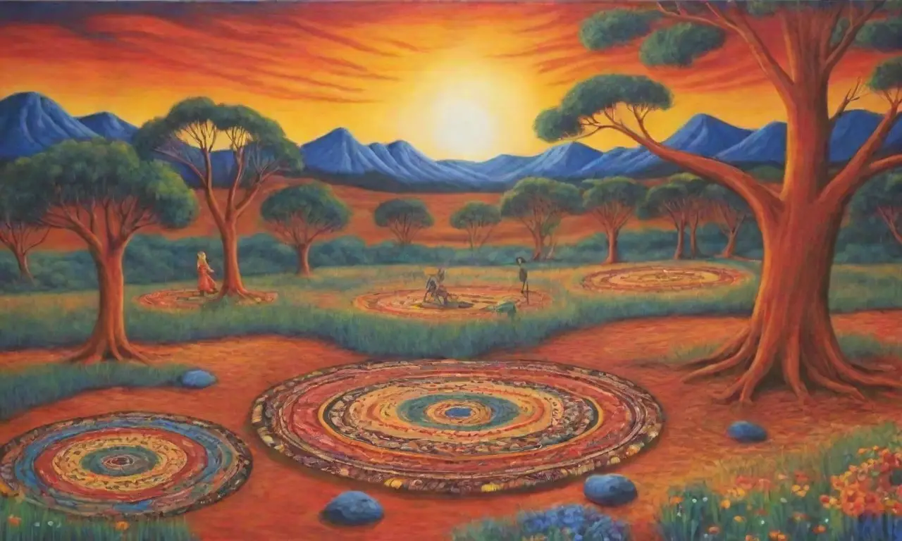 Ricos tonos ocre, arte ancestral, paisajes verdes, tradiciones culturales vibrantes y conexión con la tierra