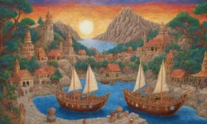 Un paisaje vibrante y antiguo lleno de símbolos